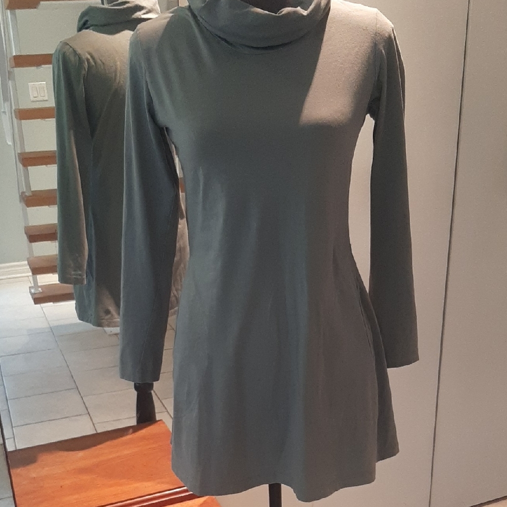 Flying💘Heart Sage Gray Cowl Neck Dress 100% ORGANIC Cotton Size S